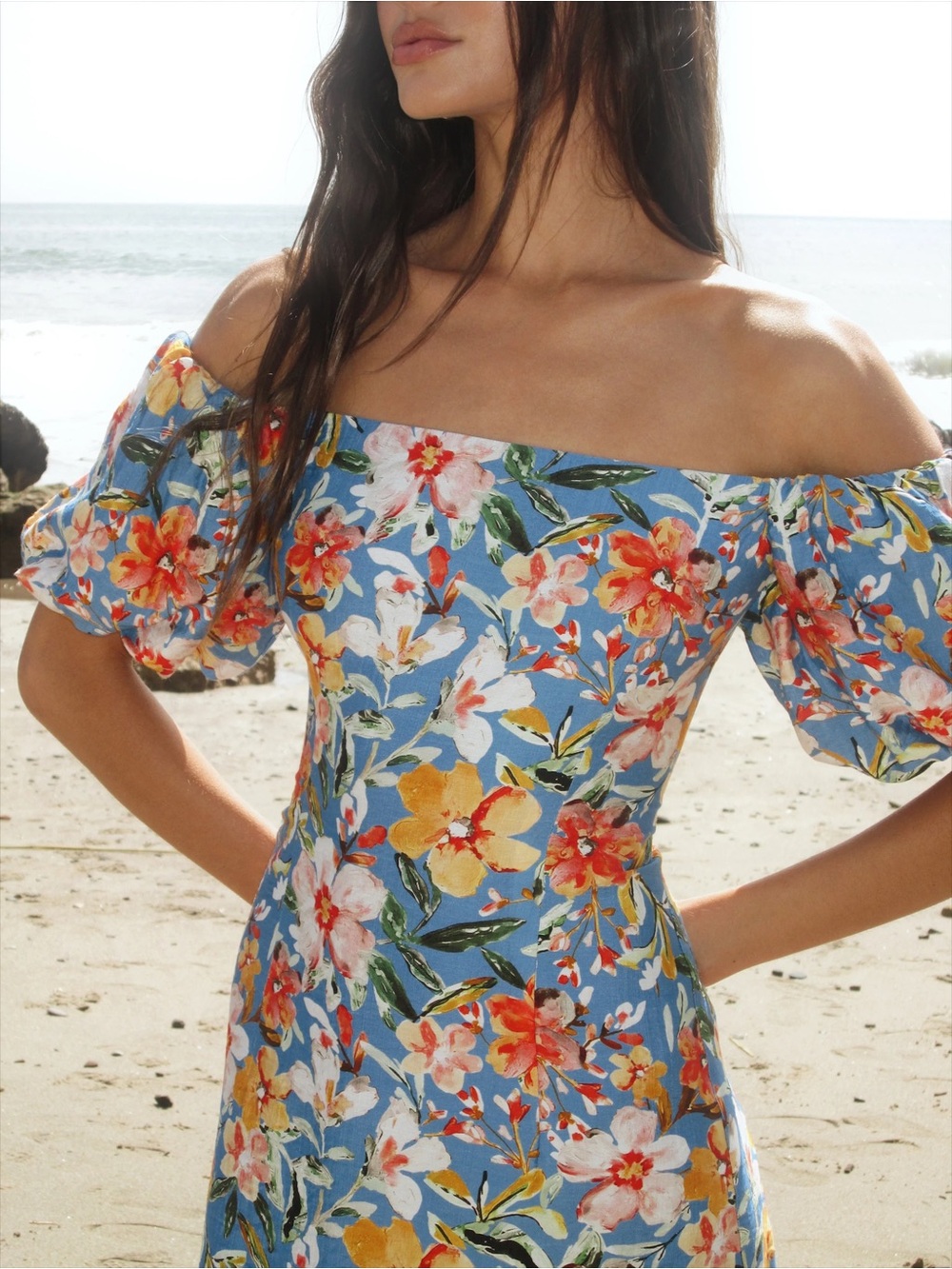 Revolve Astr Blue Floral One-Shoulder Summer Dress